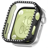 Huawei Watch Fit 3 İle Uyumlu Zarif Kristal Taşlı Kasa Koruyucu Kılıf  Siyah thumbnail 1