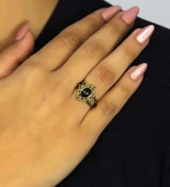 Doğal Taş Oniks Doğal Taşlı Antik Model Kadın Ayarlanabillir Yüzük euy71o thumbnail 2