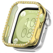 Huawei Watch Fit 3 İle Uyumlu Zarif Kristal Taşlı Kasa Koruyucu Kılıf  Gold thumbnail 1