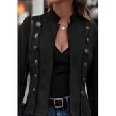 Lucky Life Kadın Uzun Kollu Hakim Yaka Yanlardan Düğmeli Kısa Süet Ceket - 1