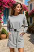 Lucky Life Kadın Uzun Kollu Bisiklet Yaka Kuşaklı Iki Iplik Elbise thumbnail 9