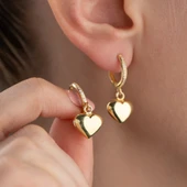 925 Ayar Gümüş Bombeli Sallantılı Kalp Küpe thumbnail 5