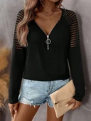 Lucky Life Kadın Uzun Kollu Yakadan Fermuarlı Viskon Bluz thumbnail 3