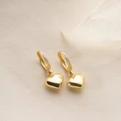 925 Ayar Gümüş Bombeli Sallantılı Kalp Küpe thumbnail 4