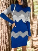 Lucky Life Kadın Uzun Kollu Zigzag Desen Triko Elbise thumbnail 7