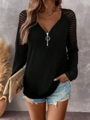 Lucky Life Kadın Uzun Kollu Yakadan Fermuarlı Viskon Bluz thumbnail 2