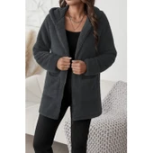 Lucky Life Kadın Uzun Kollu Kapşonlu önden Fermuarlı Cepli Welsoft Ceket - 1