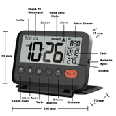 HyMark LCD Katlanır 10x8cm Dijital Masa Saati Çalar Saat Takvim Sıcaklık Led Pilli Seyahat Ofis Ev thumbnail 5