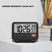 HyMark LCD Katlanır 10x8cm Dijital Masa Saati Çalar Saat Takvim Sıcaklık Led Pilli Seyahat Ofis Ev thumbnail 6