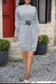 Lucky Life Kadın Uzun Kollu Bisiklet Yaka Kuşaklı Iki Iplik Elbise thumbnail 2