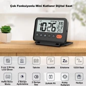 HyMark LCD Katlanır 10x8cm Dijital Masa Saati Çalar Saat Takvim Sıcaklık Led Pilli Seyahat Ofis Ev thumbnail 2