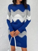Lucky Life Kadın Uzun Kollu Zigzag Desen Triko Elbise thumbnail 5