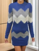 Lucky Life Kadın Uzun Kollu Zigzag Desen Triko Elbise thumbnail 12