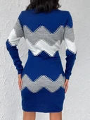 Lucky Life Kadın Uzun Kollu Zigzag Desen Triko Elbise thumbnail 3