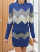 Lucky Life Kadın Uzun Kollu Zigzag Desen Triko Elbise thumbnail 11