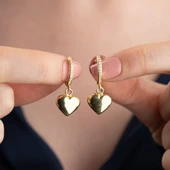 925 Ayar Gümüş Bombeli Sallantılı Kalp Küpe thumbnail 1