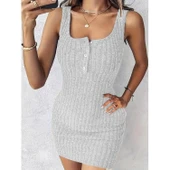 Lucky Life Kadın Askılı Yuvarlak Yakalı önü Düğmeli şardonlu Kaşkorse Mini Elbise Ve Kısa Ceket - 4