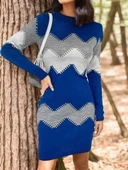 Lucky Life Kadın Uzun Kollu Zigzag Desen Triko Elbise thumbnail 8