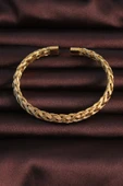 316L Çelik Altın Renk Kalın Yassı Örgü Model Erkek Bileklik - TJ-EB3674 thumbnail 2