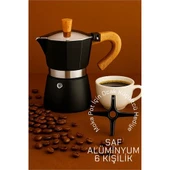Modacar Italyan Moka Pot - 6061 Saf Alüminyum Ahşap Saplı - 6 kişilik SİYAH - 1