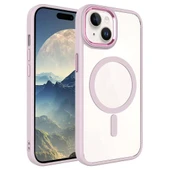 iPhone 15 Kılıf Wireless Şarj Özellikli ZNTH Krom M-safe Silikon Kapak - Lavendery Gray thumbnail 2