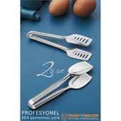 Modacar Mutfak Maşa Seti - Makarna Pasta Salata Çok Amaçlı Maşa 2 li SET 304 Paslanmaz Çelik - 1