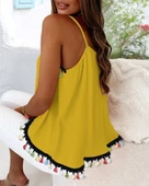 MDB Kadın Ip Askılı Püskül Detaylı Sandy Bluz thumbnail 3