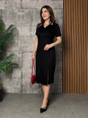 MDB Kadın Yaka Ribanalı Çift Yırtmaçlı Elbise thumbnail 5