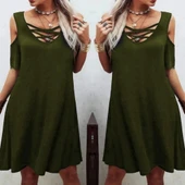 MDB Dekolteli Bağcık Detay Viskon Kumaş Elbise thumbnail 2