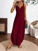 MDB Kadın Askılı Yuvarlak Yaka Asimetrik Detaylı Viskon Elbise thumbnail 5