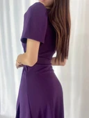 MDB Kadın Kruvaze Yaka idi Boy Kuşaklı Krep Elbise 120 Cm thumbnail 8