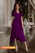 MDB Kadın Kruvaze Yaka idi Boy Kuşaklı Krep Elbise 120 Cm thumbnail 2