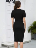 MDB Kadın Kısa Kollu V Yakalı önden Fırfırlı Ithal Krep Elbise thumbnail 4