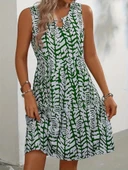 MDB Kadın Sıfır Kol Yakadan Halka Detaylı Desenli Kısa Bürümcük Elbise thumbnail 5