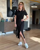 MDB Kadın Yaka Ribanalı Çift Yırtmaçlı Elbise thumbnail 1