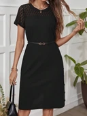 MDB Kadın Kısa Kollu Bisiklet Yaka Dantel Detaylı Düğmeli odal Elbise thumbnail 4