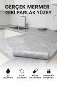 Gri Mermer Desenli Kendinden Yapışkanlı Su Geçirmez Tezgah Kaplama Folyo – Parlak Yüzey 60x500 CM - 3