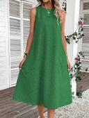 MDB Kadın Kolsuz Bisiklet Yaka Cepli Midi Keten Elbise thumbnail 2