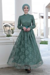 Gamze Özkul - Rana Dantel Elbise - Yeşil - 1