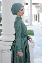 Gamze Özkul - Rana Dantel Elbise - Yeşil - 2