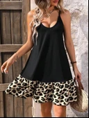 MDB Kadın Ip Askılı Yuvarlak Yakalı Leopar Detaylı Elbise thumbnail 4