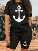 MDB Kadın Kısa Kollu çapa Baskılı Viskon Ikili Takım thumbnail 2