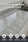 Gri Mermer Desenli Kendinden Yapışkanlı Su Geçirmez Tezgah Kaplama Folyo – Parlak Yüzey 60x500 CM - 4