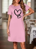 MDB Kadın Kısa Kollu Bisiklet Yaka Kalp Desenli Viskon Elbise thumbnail 2