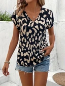MDB Kadın Kısa Kollu V Yakalı Desenli Süprem Bluz thumbnail 2