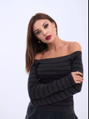 MDB 4206 TRİKO ÇİZGİLİ KAYIK YAKA CROPANTRASİTSİYAH thumbnail 1