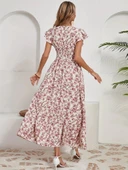 MDB Kadın Kısa Kollu Kruvaze Yaka Beli Lastikli çiçek Desenli Elbise thumbnail 5