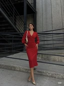 MDB Kadın Kruvaze Yaka Balon Kol imli Krep Kumaş idi Boy Elbise thumbnail 2