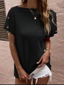 MDB Kadın Tek Omuzu Açık Düğme Detaylı Salaş Viskon Bluz thumbnail 2