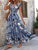 MDB Kadın Kısa Yarasa Kanat Kollu V Yakalı Beli Büzgülü Süprem Elbise thumbnail 5